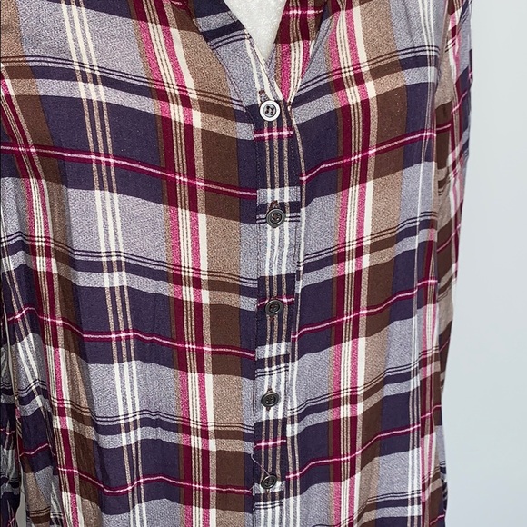 Purple plaid button up tunic blouse - Picture 2 of 5